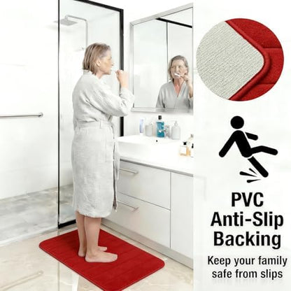 Memory Foam Bath Mat Set 3 Piece，Super Soft Absorbent Bathroom Rug Non Slip, Quick Dry,Machine Wash, Perfect Plush Bathroom Rugs,Home Decor Accessories,Red