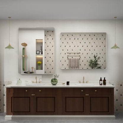 40x30 Inch Silver Brushed Bathroom Mirror for Wall