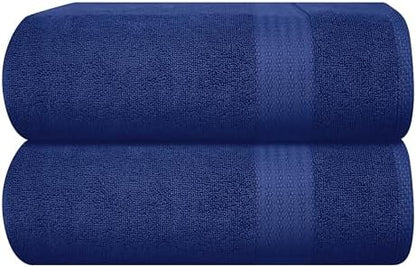 GLAMBURG Premium Cotton Oversized 2 Pack Bath Sheet 35x70-100% Pure Cotton - Ideal for Everyday use - Ultra Soft & Highly Absorbent - Machine Washable - Navy