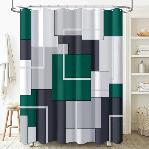 BTTN 72x78 Long Modern Geometric Waterproof Shower Curtain, Emerald Green
