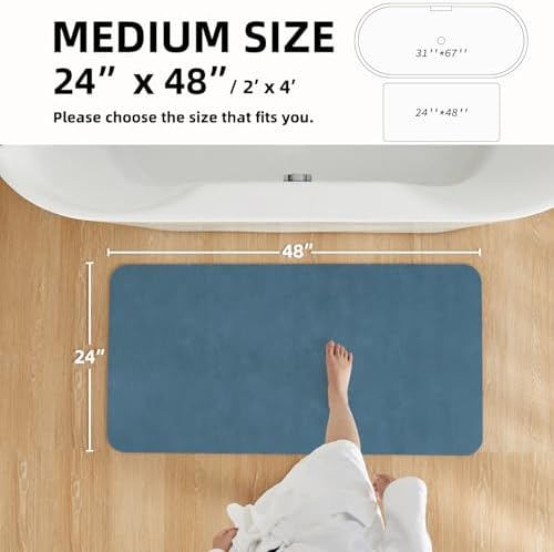 TYUU Thin Bath Mat, Bathroom Rugs Non Slip Washable, 24x48 Denim Blue