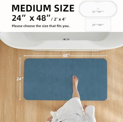 TYUU Thin Bath Mat, Bathroom Rugs Non Slip Washable, 24x48 Denim Blue