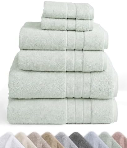 California Design Den Organic Cotton Towel & Washcloth Set of 6, Soft Sage