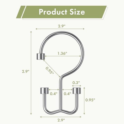 Amazer Chrome Shower Curtain Hooks, 12PCS Minimalist Simple Double Shower Curtain Rings, Rust-Resistant Metal Shower Hooks, Cylinders Shower Rings for Bathroom Shower Rods Curtains