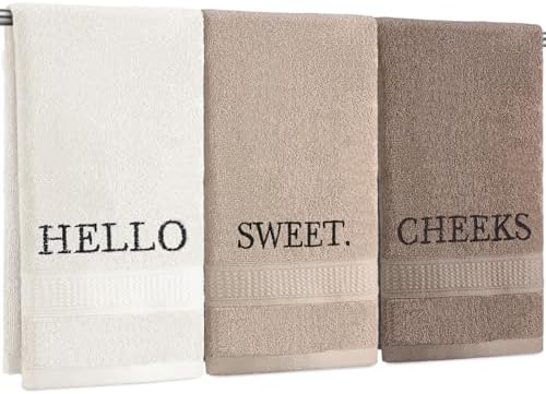 FuWeave 3 Pcs Hand Towels Bathroom Set,Brown,Hello Sweet Cheeks