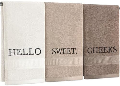 FuWeave 3 Pcs Hand Towels Bathroom Set,Brown,Hello Sweet Cheeks