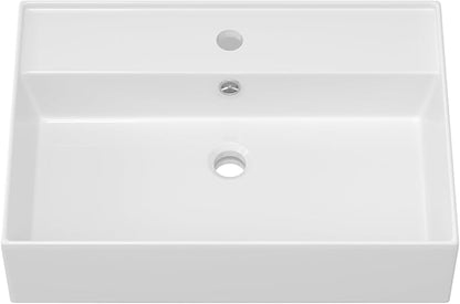 24x16 InchFloating Bathroom Sink Wall Mount Vessel Sink | Floating Wall Hung Sinks Rectangular Modern Vessel Sinks White Porcelain Lavatory Sink for Hotel & Residential Bathroom