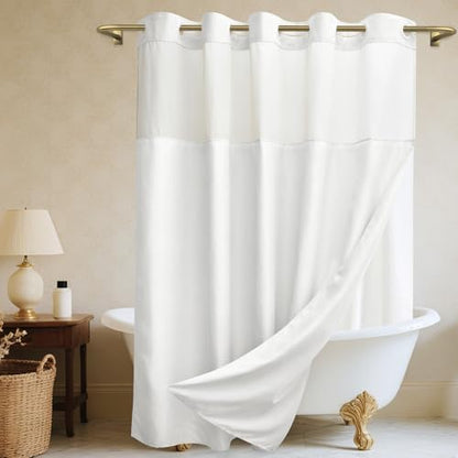 WONICY No Hook Shower Curtain with Snap-in Liner, White, 71 x 80
