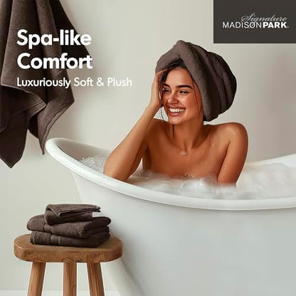 Madison Park 800GSM 100% Cotton Bathroom Bath Towel Set of 8, Brown