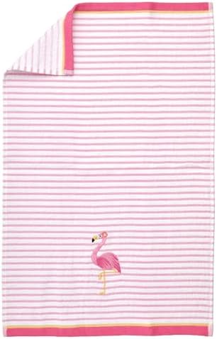 Ritz 2-Piece Cotton Velour Bathroom Hand Towel Set, Embroidered Flamingo Design, Soft Pink Pinstripe Decorative Towels for Tropical, Coastal, or Pool House Decor, 16” x 26”