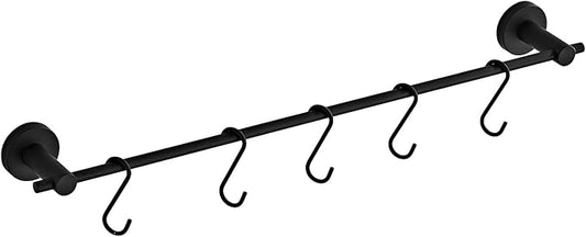 22 Inch Bathroom Towel Rack with 5 Hooks for Hanging Items Wall Mounted Hangers for Kitchen Bathroom and Bedroom Wall (Black) YIGUANXIN