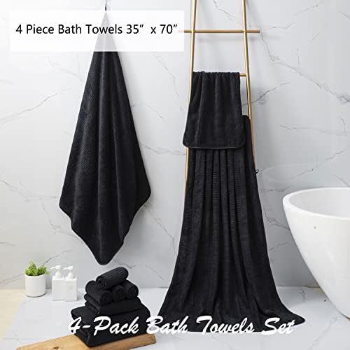 4 Pcs Black Large Bath Sheets 35"x70" Extra Large Bath Towels Oversized Jumbo Towel Set Soft Highly Absorbent Bathroom Towels Quick Dry Beach Chair Towels for Hotel and Spa