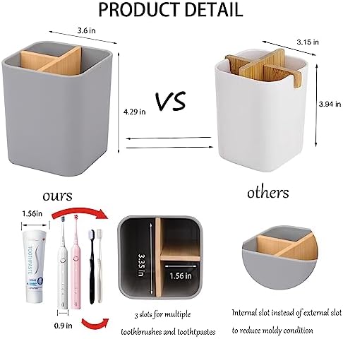 Bamboo Toothbrush Holder for Bathrooms Toothpaste Organizer - Gray