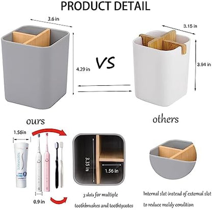 Bamboo Toothbrush Holder for Bathrooms Toothpaste Organizer - Gray