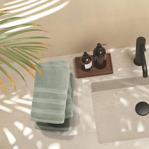 Hearth & Harbor Luxury Hand Towels - 100% Ring Spun Cotton Hand Towels for Bathroom, Shower, Spa, Soft & Absorbent Towels, 4 Piece Set, Sage Green