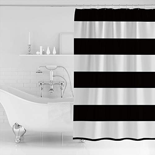 Shower Curtain Bathroom Set Minimalistic Black White Waterproof Shower Curtains with Grommets Hooks Chic Stripes Privacy Bath Curtain for Bathtub Decor 72x78in