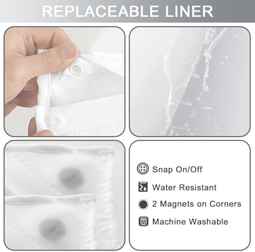 Small No Hook Shower Curtain and Liner for Bathroom, Ombre Black, 36" x 74"