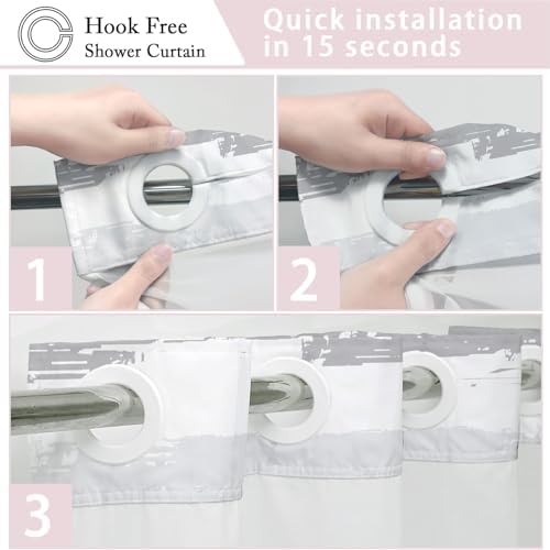 No Hook Shower Curtain with Liner, Pink Stripe, 71x74 Inch