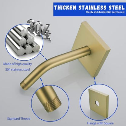 Stainless Steel Shower Arm Wall Mounted Shower Head Extension Pipe Bathroom Accessories 6 Inch Brushed Gold,SW-91018-6BG-SQ.