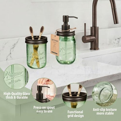 SheeChung Mason Jar Bathroom Accessories Set, 6Pcs Green Glass Bathroom Set