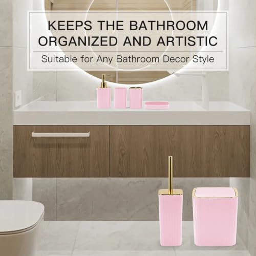 6PCS Bathroom Accessories Set, Pink Bathroom Set for Boho Decor