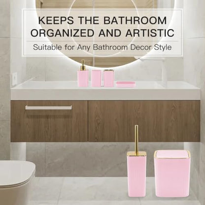 6PCS Bathroom Accessories Set, Pink Bathroom Set for Boho Decor