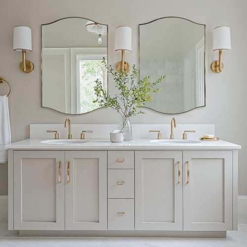ANDY STAR Gold Bathroom Mirror, 24"x36" Brushed Brass Scalloped Wall Mirror in Stainless Steel Metal Frame, Unique Vanity Mirror with Modern Curved Edge Design, Ideal for Bathroom, Bedroom, Entryway