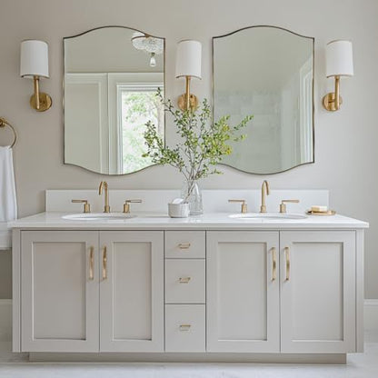 ANDY STAR Gold Bathroom Mirror, 24"x36" Brushed Brass Scalloped Wall Mirror in Stainless Steel Metal Frame, Unique Vanity Mirror with Modern Curved Edge Design, Ideal for Bathroom, Bedroom, Entryway
