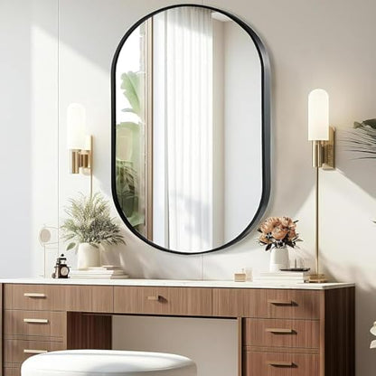 Black Oval Mirror, 22"x30" Oval Bathroom Mirror, Vanity Mirror with Brushed Metal Frame, Wall Mount Mirrors Decor for Bathroom, Bedroom, Entryway, Living Room(Hangs Horizontally or Vertically)