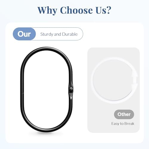 Bathway Shower Curtain Rings, Bathway Shower Curtain Hooks, Black Shower Curtain Hooks Rings Rust Proof, Anti-Drop Smooth Shower Rings for Curtain, 12 Pcs Metal Shower Hooks for Shower Curtain Rod