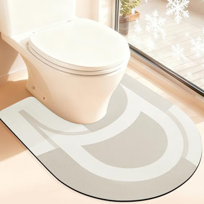 ACCUMTEK Non Slip Bath Mat, Thin Bathroom Rugs Fit Under Door, Quick Dry Bath Mats, Machine Washable Bath Rugs for Bathroom, Bathtub & Kitchen, Light Beige/Bordered/U-Shaped 24"x20"