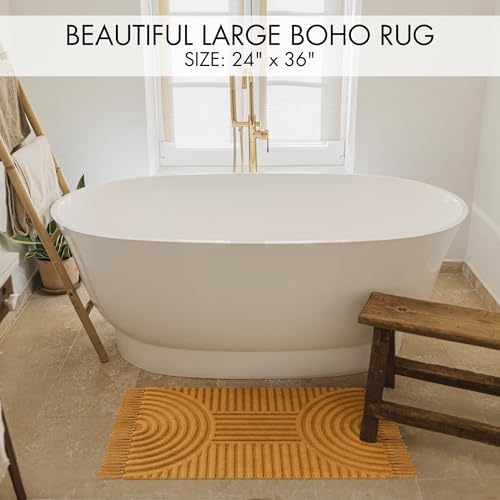 KIBAGA Beautiful Boho Rug with Tassels for Bathroom - Soft 2x3 ft Cotton
