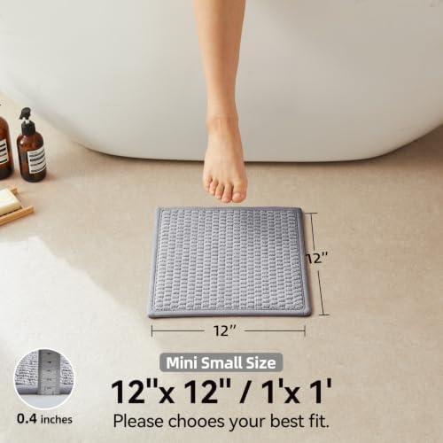 Triohero Small Bathroom Rugs Non Slip Washable Bath Rugs Super Absorbent Bathroom Rug Thin Quick Dry Low Pile Bath Mats, Light Grey 12x12