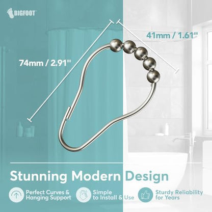 BigFoot Shower Curtain Hooks, Stainless Steel, Rust-Resistant, Easy Install