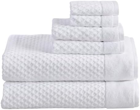 Great Bay Home Bath Towels - 100% Cotton 6 Piece Bath Sheet Set - Diamond Waffle Weave - Absorbent, Durable, Quick-Dry Towels for Bathroom (Optic White)