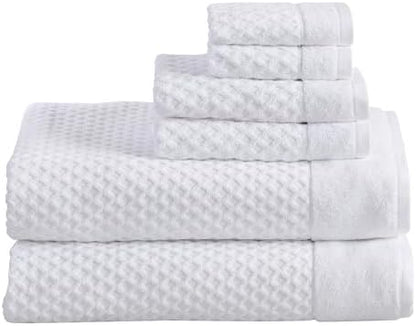 Great Bay Home Bath Towels - 100% Cotton 6 Piece Bath Sheet Set - Diamond Waffle Weave - Absorbent, Durable, Quick-Dry Towels for Bathroom (Optic White)