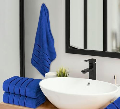 Luxury Bath Towels Set of 4, 27x54 Inches 600GSM 100% Cotton Ring Spun – Daily Use Highly Absorbent Viscose Stripe Bath Towel Sets for Bathroom, Hotel, Spa (Royal Blue)