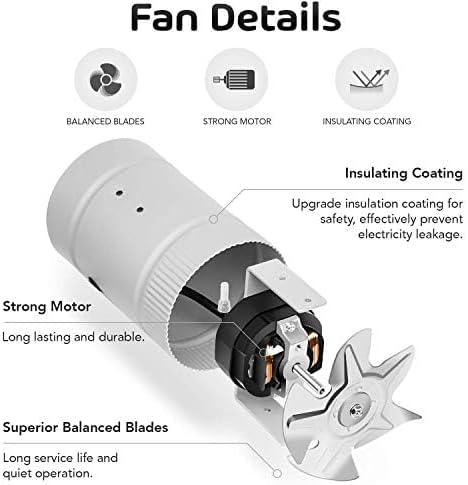 iPower Inline Booster Duct Fan 4'' Low Noise and Flexible Aluminum Ducting 8 Feet for HVAC Exhaust Ventilation, Attic, Basement, Bathroom and Kitchen