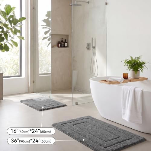 GRANNY SAYS Dark Grey Bathroom Rug 36" x 24", Non-Slip Microfiber Bath Mat