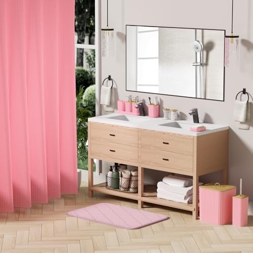 Bathroom Accessory Set - 25PC Bathroom Sets with Shower Curtain and Rugs, Pink Bathroom Set, Bathroom Accessories Set, Shower Curtain Sets with Rugs, Bathroom Trash Can & Soap Dispenser