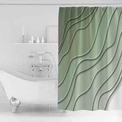 Shower Curtain Bathroom Set Gradient Sage Green Ocean Wave Line Waterproof Shower Curtains with Grommets Hooks Simple Striped Privacy Bath Curtain for Bathtub Decor 72x78in