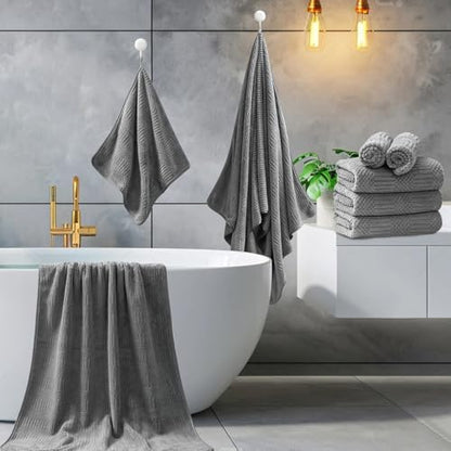 8 Piece Bath Towel Set-2 Oversized Bath Sheets(35"x70"),2 Hand Towels,4 Washcloths-Extra Large Microfiber Towel Sets,Less Lint Highly Absorbent & Quick Dry Bath Towels for Bathroom Gym Pool, Grey