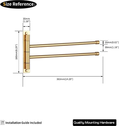 GERZWY Bathroom Swing Arm Towel Bars 2-Arm Wall Mount Stainless Steel Bath Towel Rack Hanger Towel Holder Organizer Gold Finished HYG02-BE