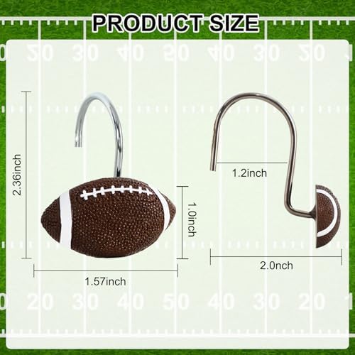 12-Piece Football Shower Curtain Hooks for Bathroom