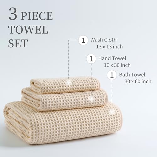 MICROFI New Microfiber Waffle Bath Towels, 3 Pieces, Oversized, Soft, Absorbent, Fast Drying, Lint Free, Includes Bath, Face and Hand Towels 430 GSM
