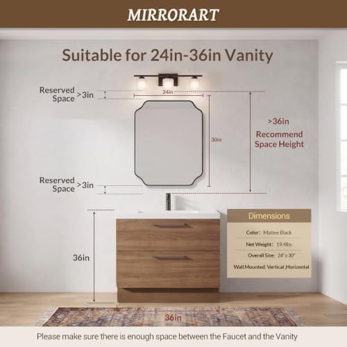 MIRRORART Contemporary 24x30’’ Black Scalloped Bathroom Mirrors for Wall