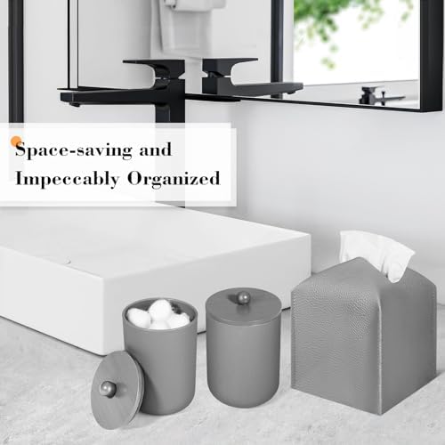 Grey Bathroom Accessories Set, 10Pcs Bathroom Accessory Set with Trash Can, Soap Dispenser and Toothbrush Holder, Soap Dish, Cotton Ball & Qtip Holder, Toilet Brush Holder, Tissue Box Cover