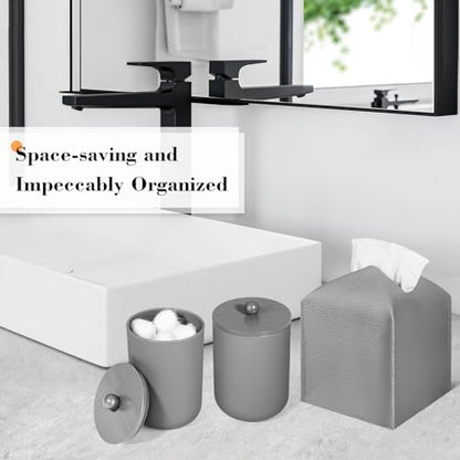 Grey Bathroom Accessories Set, 10Pcs Bathroom Accessory Set with Trash Can, Soap Dispenser and Toothbrush Holder, Soap Dish, Cotton Ball & Qtip Holder, Toilet Brush Holder, Tissue Box Cover