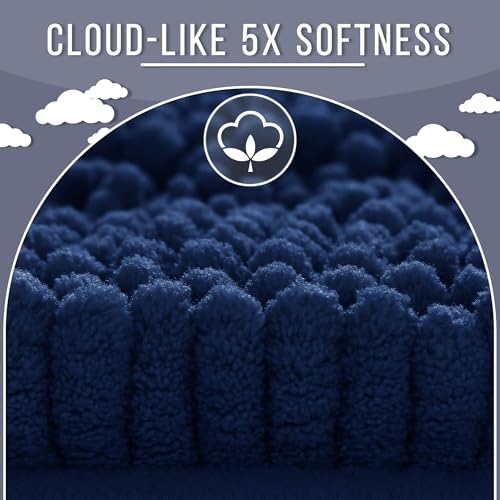 Yimobra Bathroom Rug Mat 32 x 20, Non Slip and Super Absorbent Bath Mat,Machine Washable Quick Dry,Ultra Plush Chenille Shower Rugs for Bathroom Floor Sink Tub and Shower Outside,Navy Blue