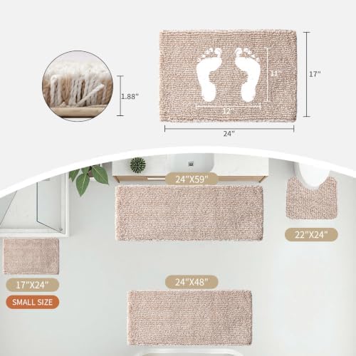 Disolla Bathroom Rug 17x24 - Non-Slip Plush Small Bath Mat, Highly Absorbent & Ultra Soft Fluffy Floor Mat, Machine Washable for Shower and Tub, Beige & White